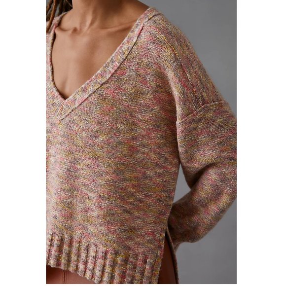 Anthropologie Pilcro Deep V Sweater -  Pink Spacedye Combo XXS 2XS 00 - Picture 8 of 9